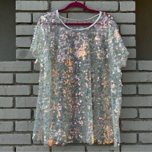 Sheer Sequin Mini Dress in White Opal - Size Large